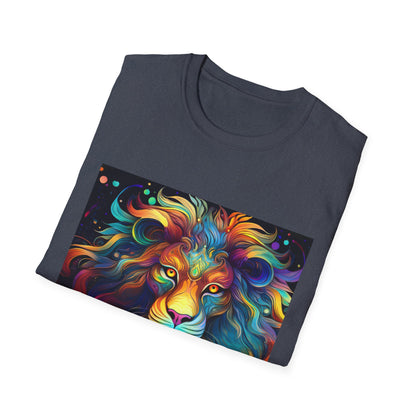 Colorful Leo Unisex Softstyle T-Shirt, Lion Graphic Tee for Animal Lovers, Astrology Shirt, Bold Art Wear, Gift for Leo Zodiac Fans