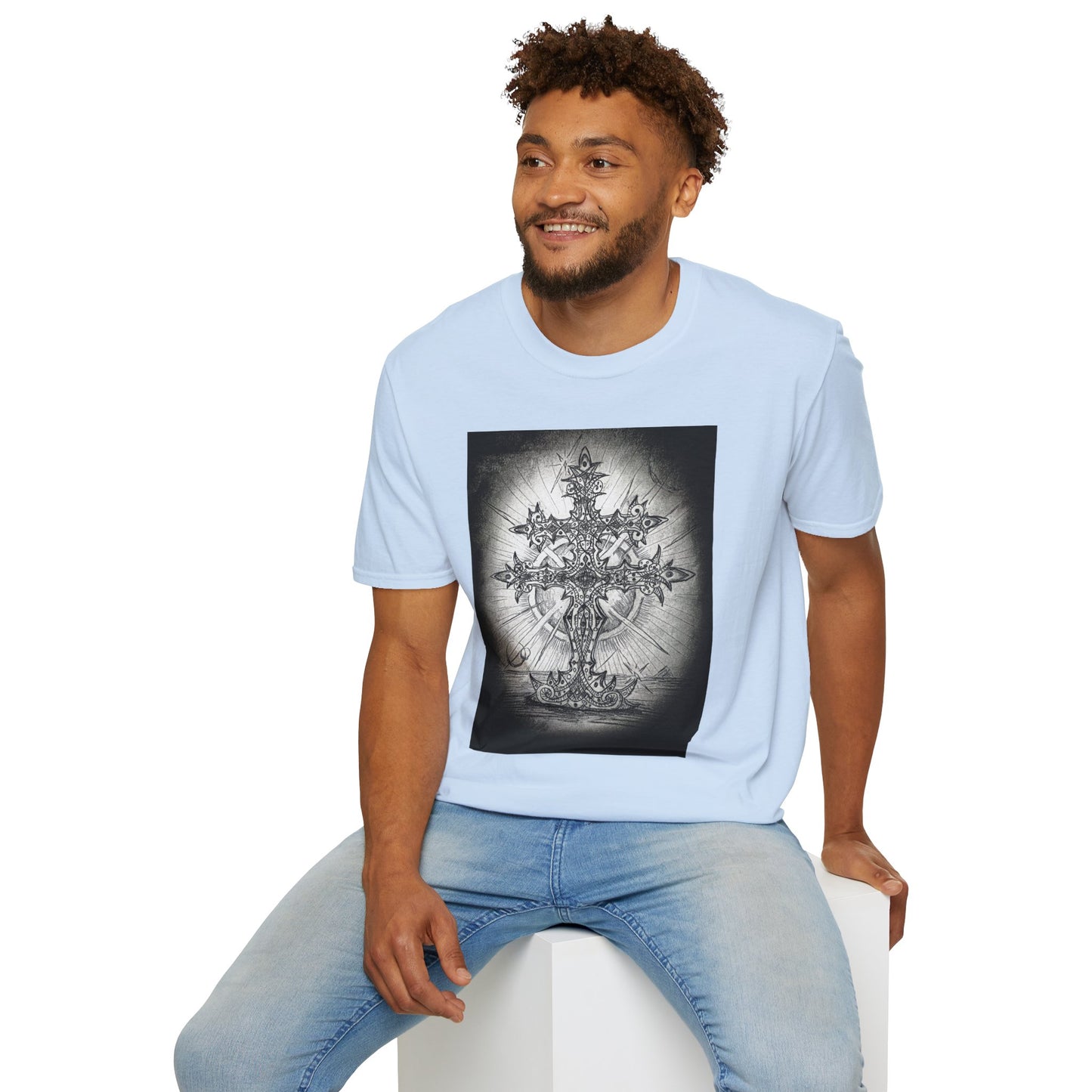 Celtic Cross Graphic Tee, Unisex Softstyle T-Shirt, Spiritual Cross Design Shirt, Casual Wear, Gift for Him/Her
