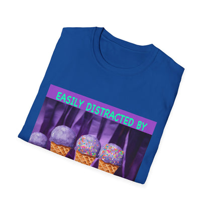 Easily Distracted By Ice Cream T-Shirt, Funny Gift for Ice Cream Lovers, Unisex Graphic Tee, Summer Shirt, Ideal for Birthdays, Casual Wear