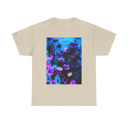 Fluorescent Floral Tee — Neon Blue & Purple Garden T-Shirt
