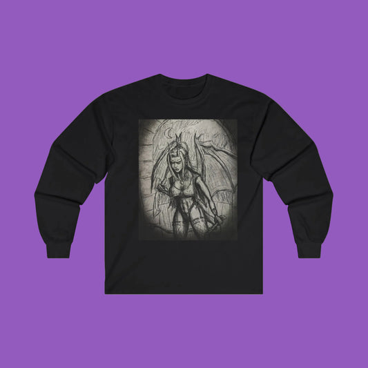 Gothic Winged Female Demon Long Sleeve Tee