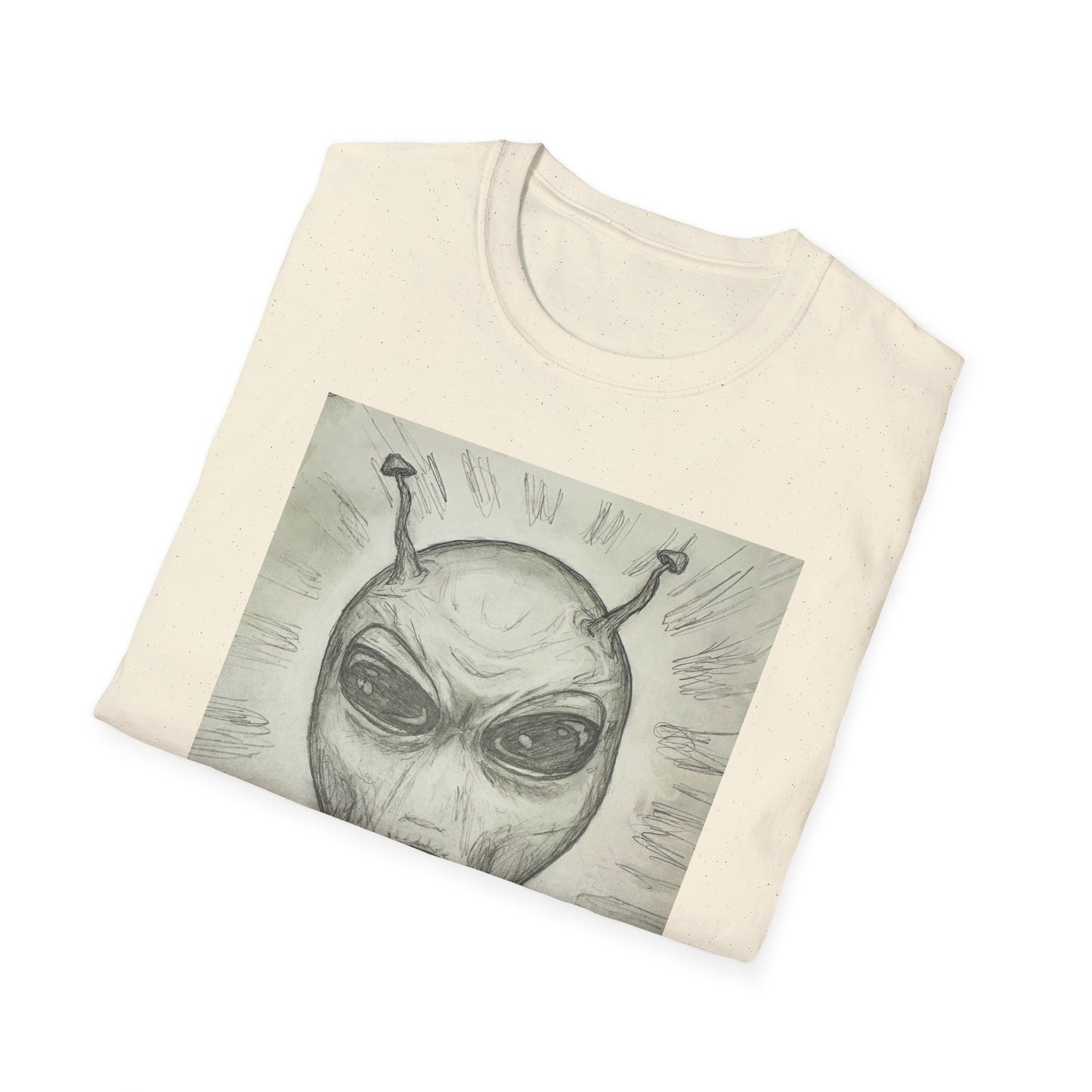 Alien Sketch B & W Unisex Softstyle T-Shirt, Casual Graphic Tee, Sci-Fi Lover Apparel, Unique Gift for UFO Enthusiasts, Everyday Wear