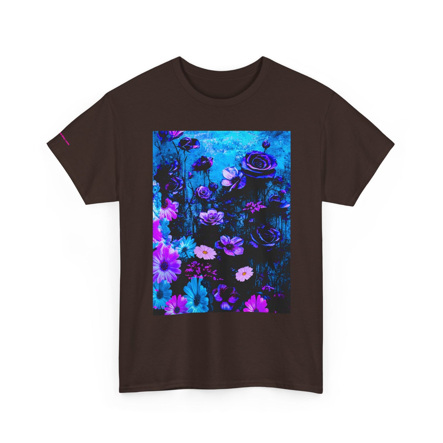 Fluorescent Floral Tee — Neon Blue & Purple Garden T-Shirt