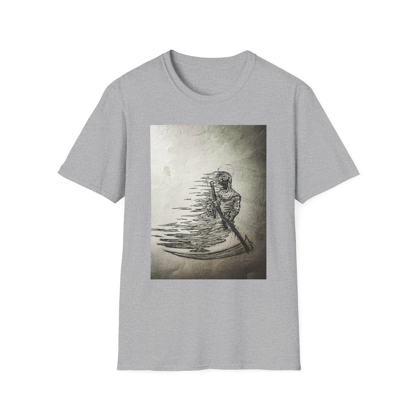 Artistic Grim Reaper Graphic Unisex Softstyle T-Shirt, Cool Gift for Nature Lovers, Casual Wear, Eco-Friendly Fashion, Birthday Gift, Summer Outfit