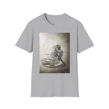 Artistic Grim Reaper Graphic Unisex Softstyle T-Shirt, Cool Gift for Nature Lovers, Casual Wear, Eco-Friendly Fashion, Birthday Gift, Summer Outfit