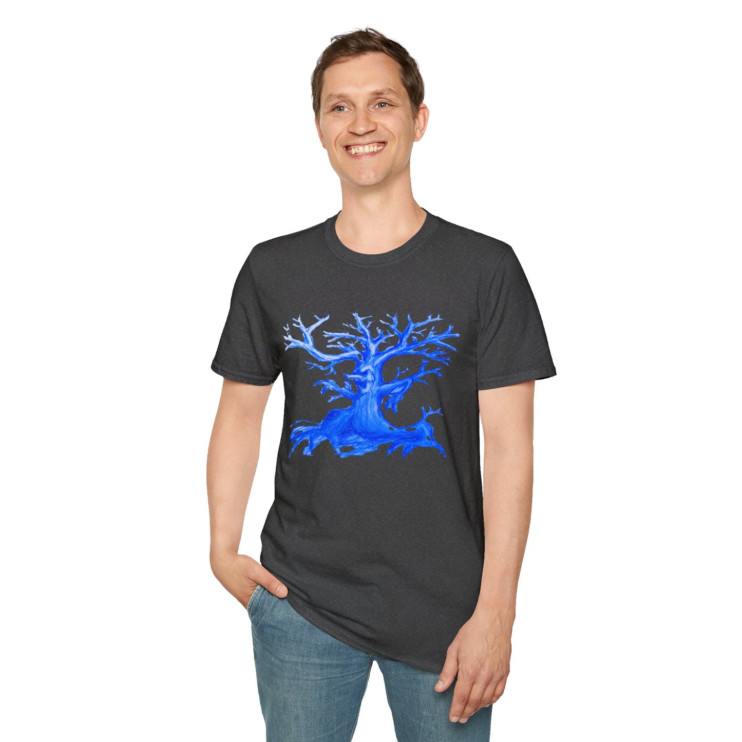 Artistic Animated Tree Design Unisex Softstyle T-Shirt | Eco-friendly Gift, Casual Wear, Nature Lover Tee, Perfect for Any Season