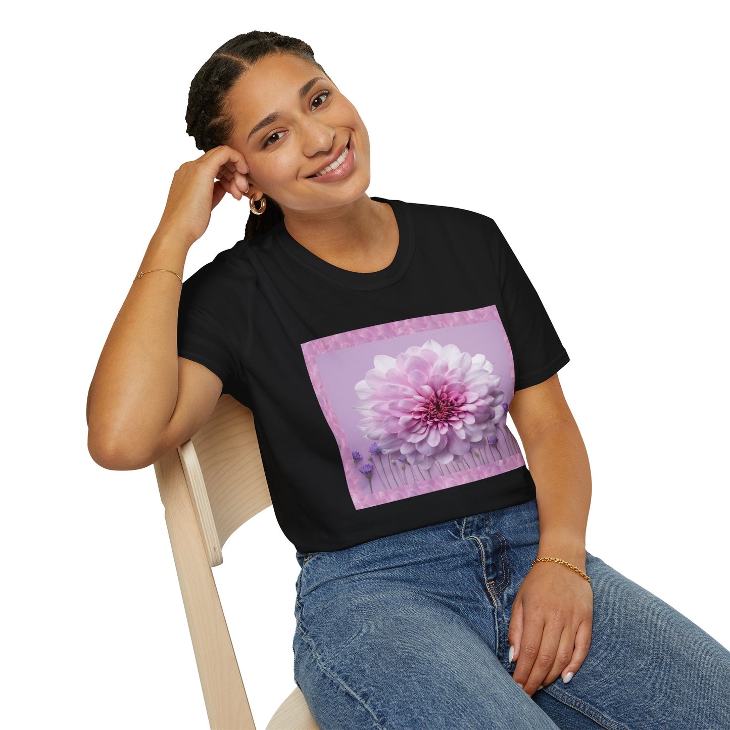 Pink Floral Art Unisex T-Shirt, Softstyle Tee, Summer Fashion, Gift for Her, Floral Shirt, Casual Wear