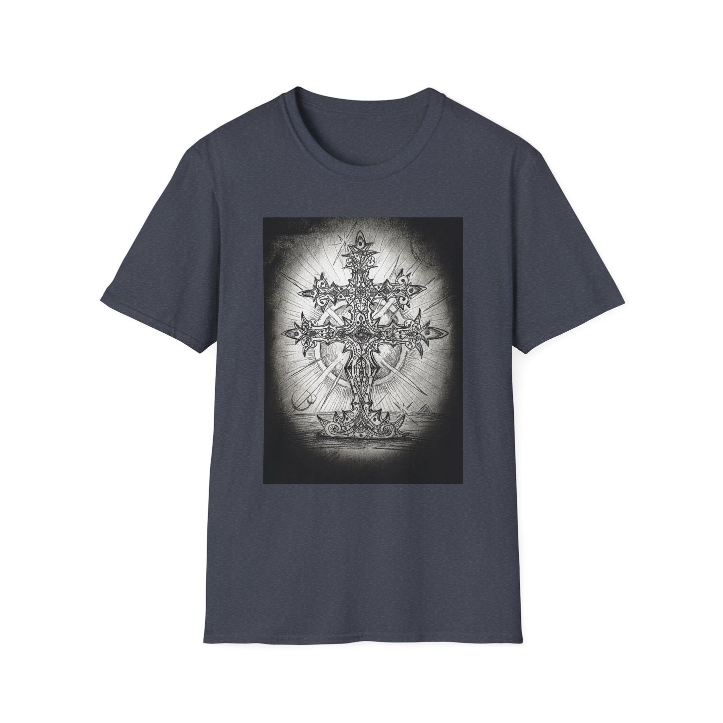 Celtic Cross Graphic Tee, Unisex Softstyle T-Shirt, Spiritual Cross Design Shirt, Casual Wear, Gift for Him/Her