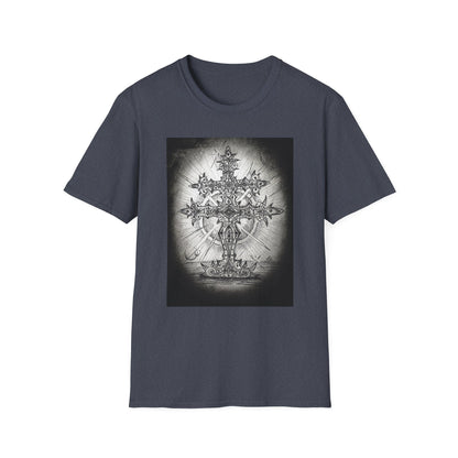 Celtic Cross Graphic Tee, Unisex Softstyle T-Shirt, Spiritual Cross Design Shirt, Casual Wear, Gift for Him/Her