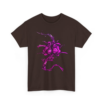 Purple Floral Unisex Heavy Cotton Tee - Artistic Graphic Shirt