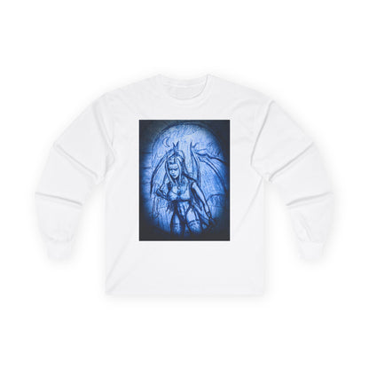 Gothic Demon Art Long Sleeve Tee — Blue Gothic Illustration