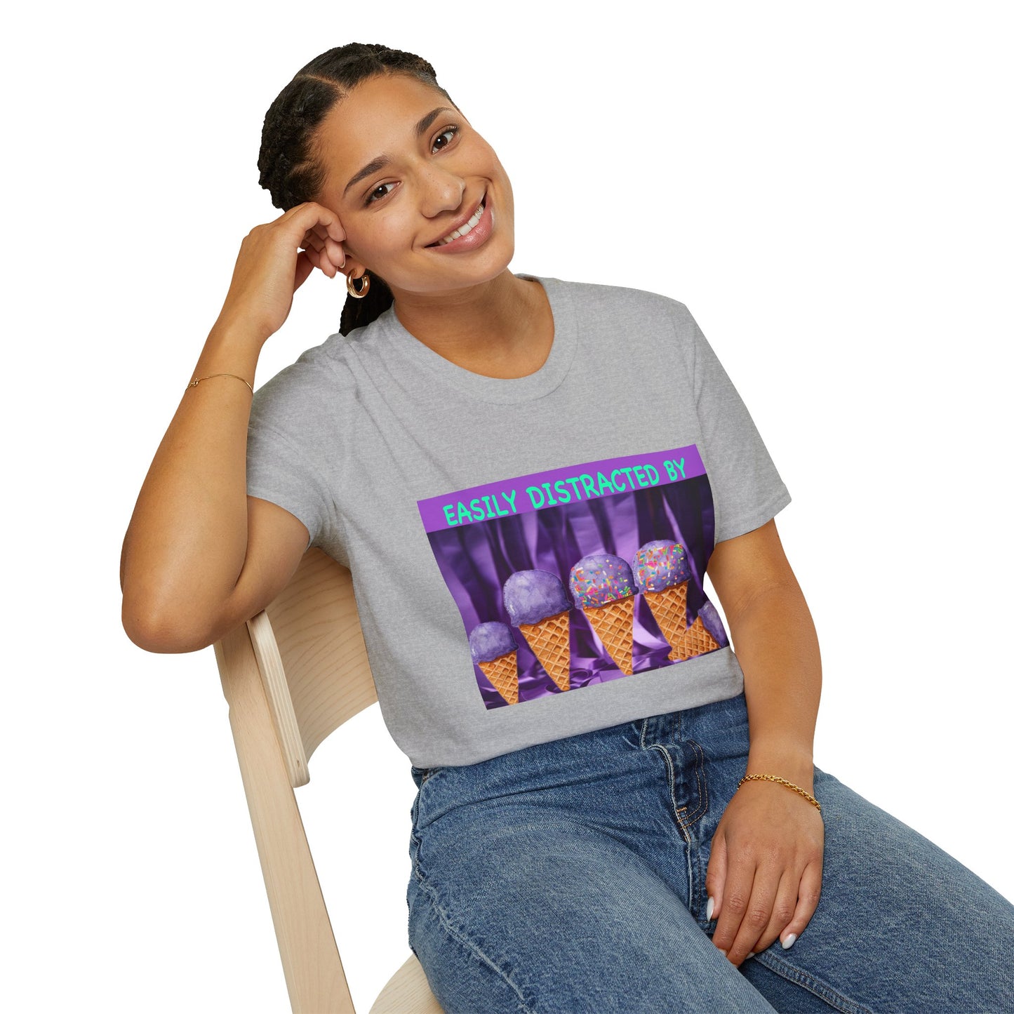 Easily Distracted By Ice Cream T-Shirt, Funny Gift for Ice Cream Lovers, Unisex Graphic Tee, Summer Shirt, Ideal for Birthdays, Casual Wear