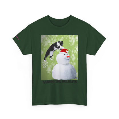 Holiday Cat T‑Shirt – “Aahhh, The Holidays” Funny Snowman Cat Tee