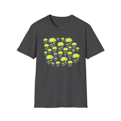Neon Skull Cluster T-Shirt — Retro Grunge Graphic Tee for Halloween & Streetwear