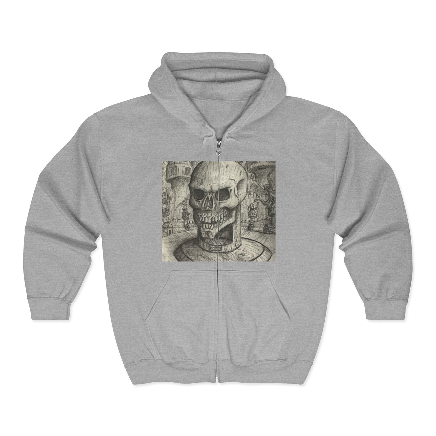 Gothic Black and White Skull Zip Hoodie, Unique Art Sweatshirt, Unisex Heavy Blend Hoodie, Stylish Casual Wear, Perfect for Halloween and Gift