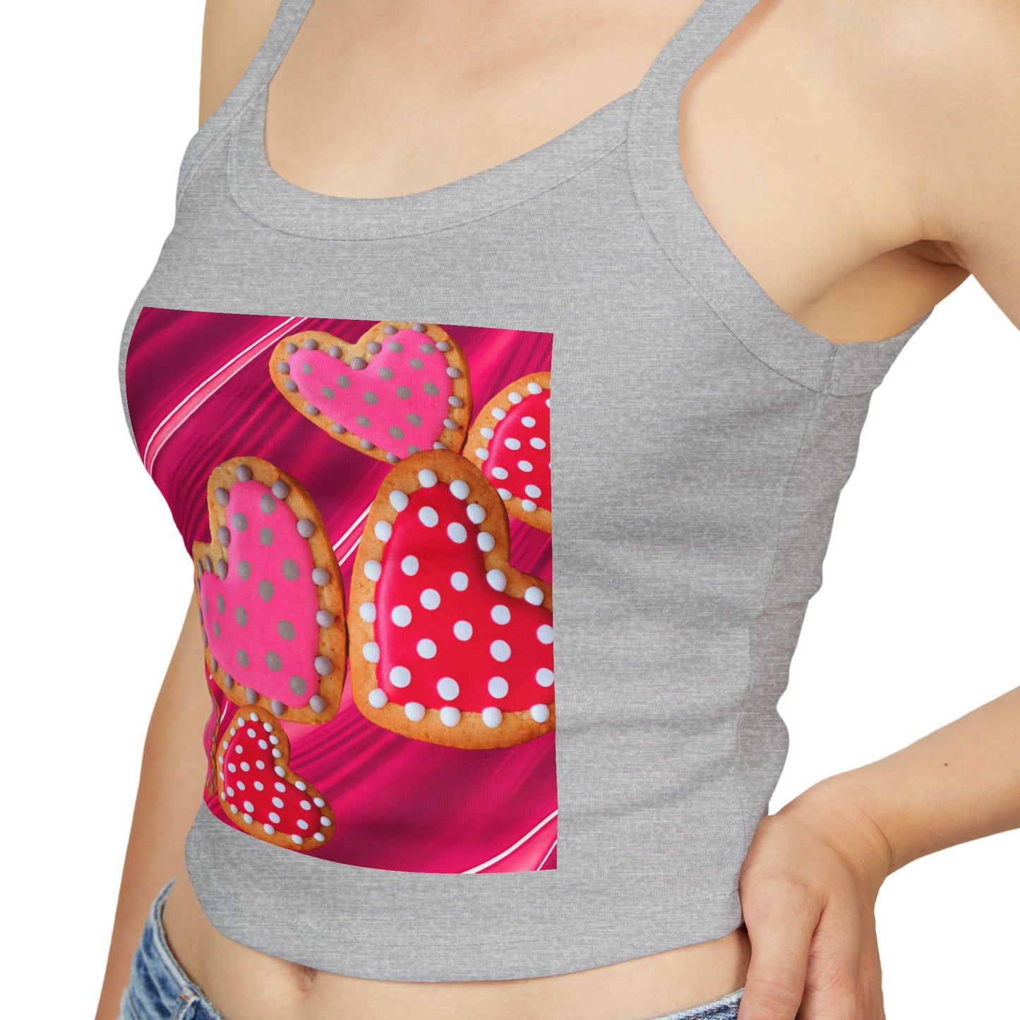 Valentine's Day Heart Print Tank Top, Cute Summer Top