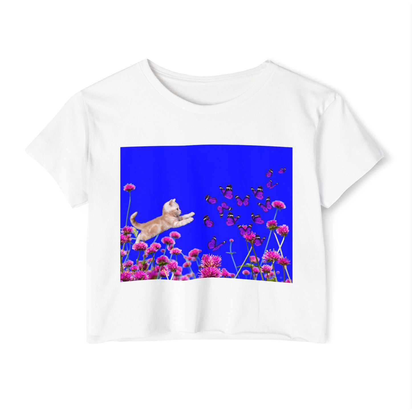 KITTY PLAYS WITH BUTTERFLIES Festival Crop Top