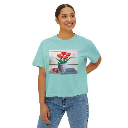 Floral Country Tulips Women's Boxy Tee - Cute Spring Top, Casual Wear, Gift for Her, Garden Lovers, Everyday Style