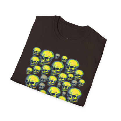 Neon Skull Cluster T-Shirt — Retro Grunge Graphic Tee for Halloween & Streetwear