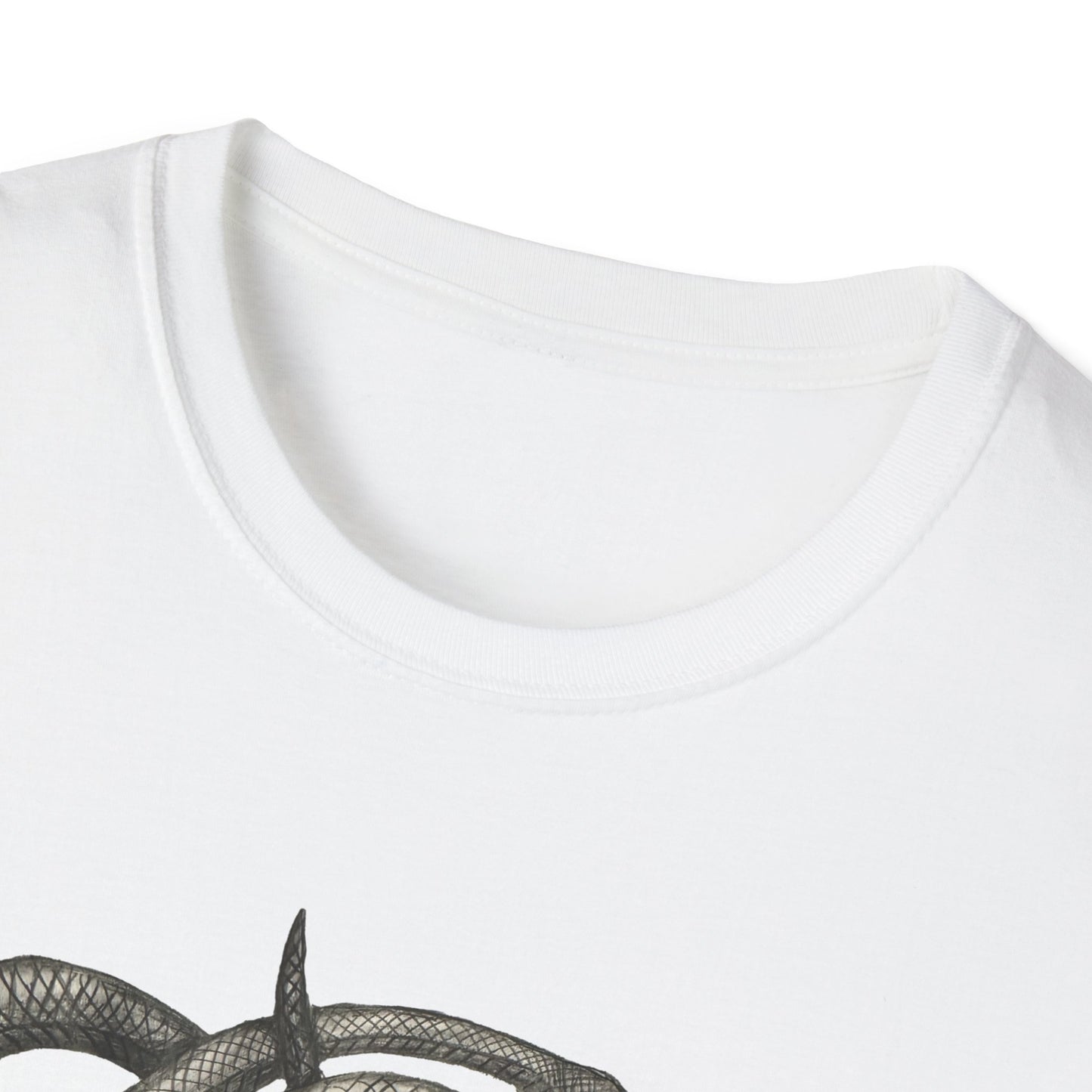 Serpent Design T-Shirt - Unisex Softstyle Apparel for Nature Lovers, Graphic Tee, Casual Wear, Gift for Her/Him, Birthday