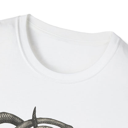 Serpent Design T-Shirt - Unisex Softstyle Apparel for Nature Lovers, Graphic Tee, Casual Wear, Gift for Her/Him, Birthday