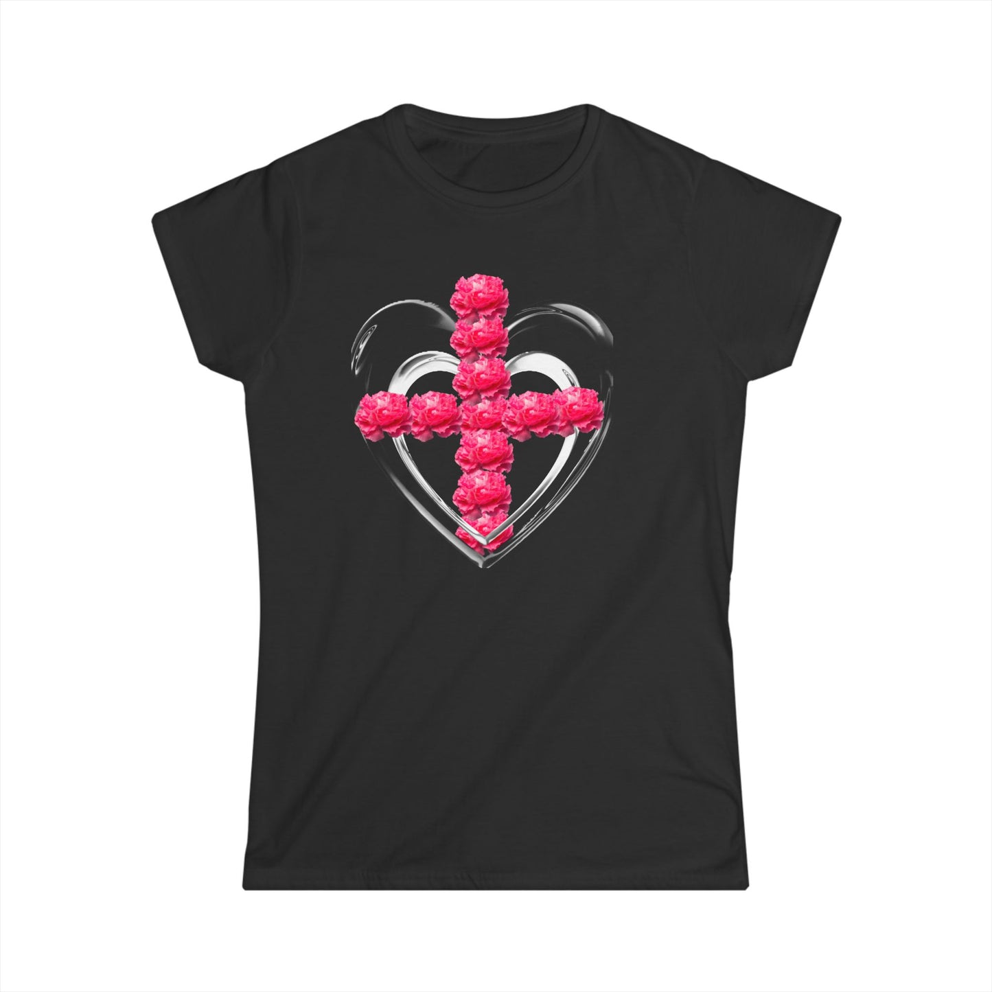 Heart Cross Floral Tee — Women's Christian Floral T-Shirt