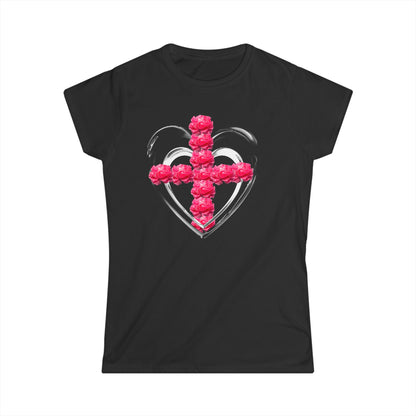 Heart Cross Floral Tee — Women's Christian Floral T-Shirt