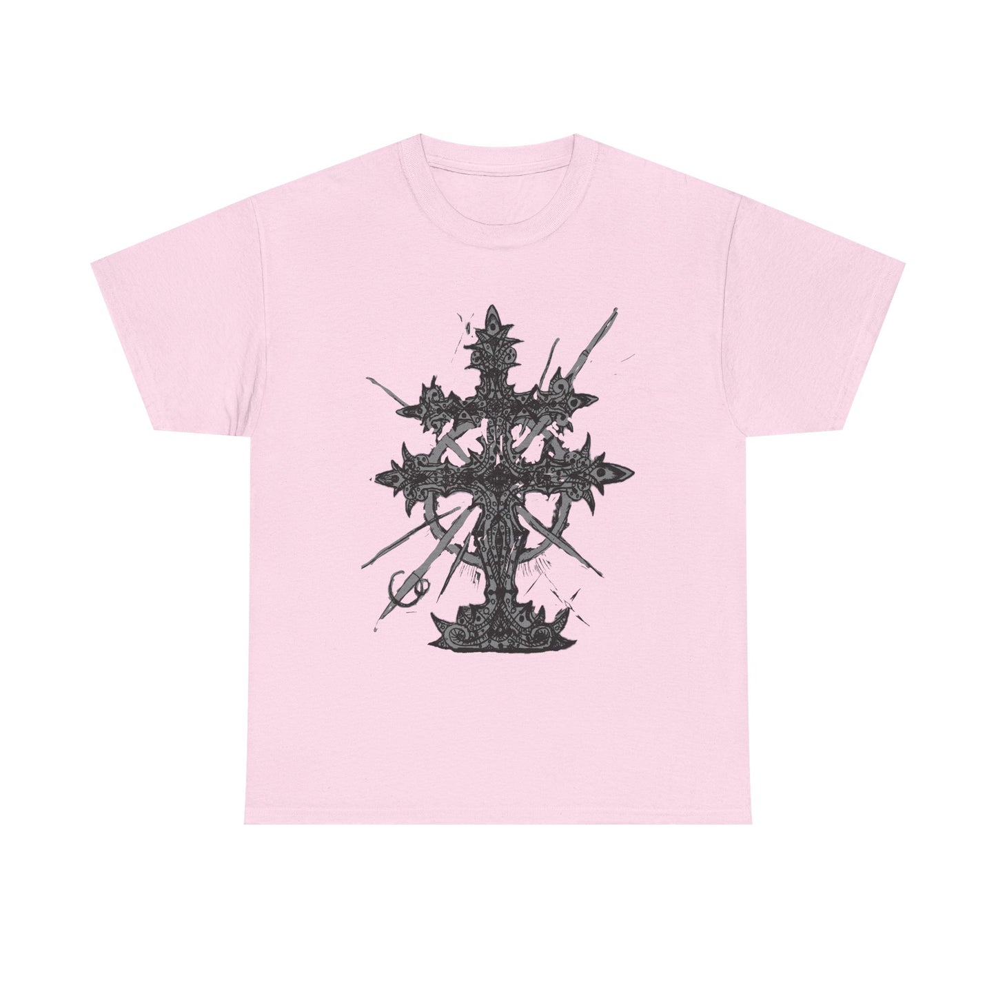 Gothic Cross Graphic T-Shirt — Dark Ornate Church Cross Tee