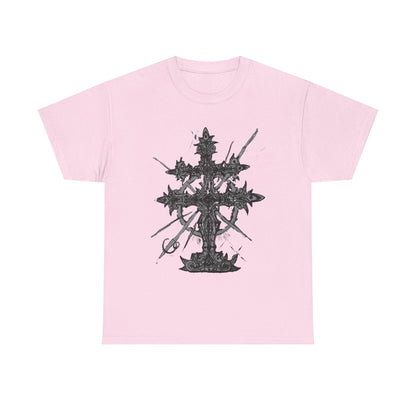 Gothic Cross Graphic T-Shirt — Dark Ornate Church Cross Tee