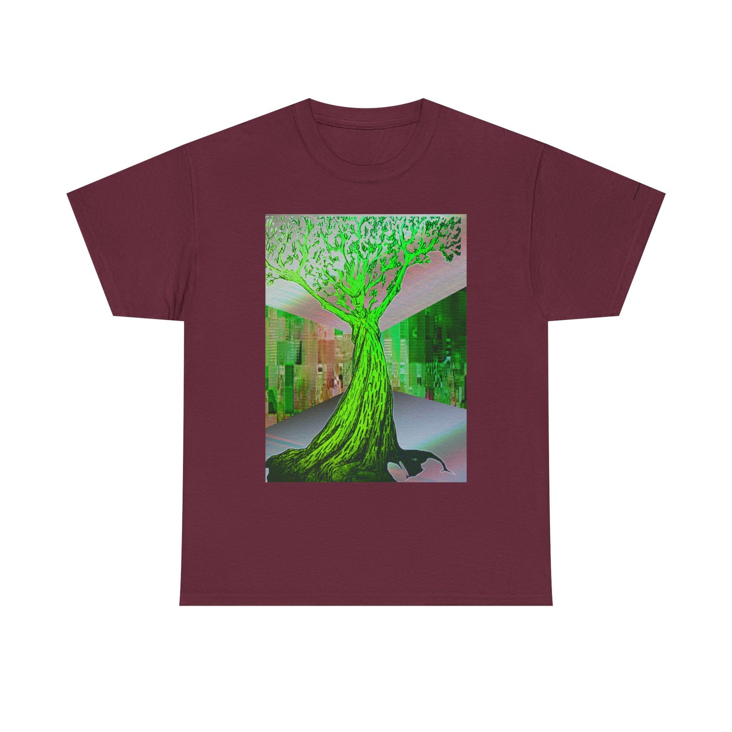 Green Neon Tree Graphic Tee – Surreal Nature Art T-Shirt