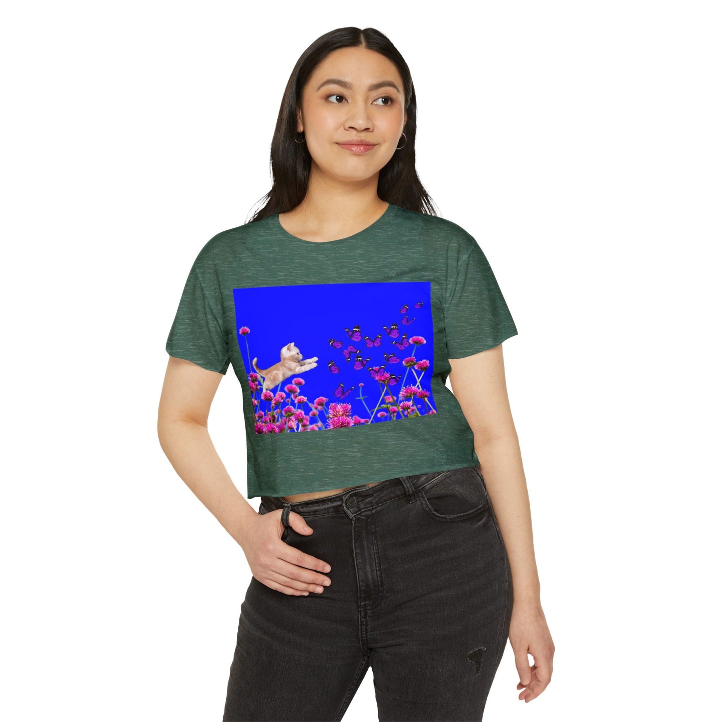 KITTY PLAYS WITH BUTTERFLIES Festival Crop Top
