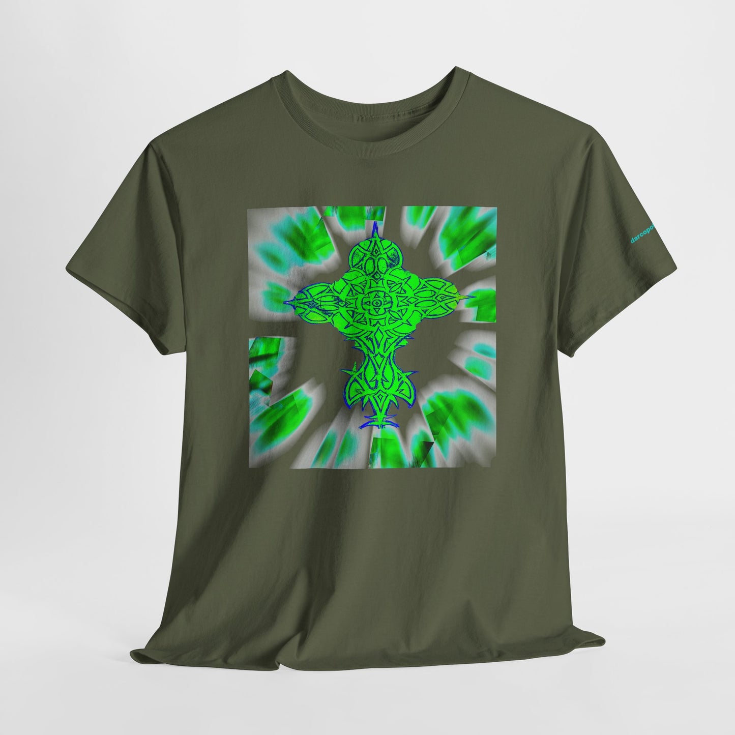 Celtic Green Cross T-Shirt — Vibrant Celtic Knotwork Tee