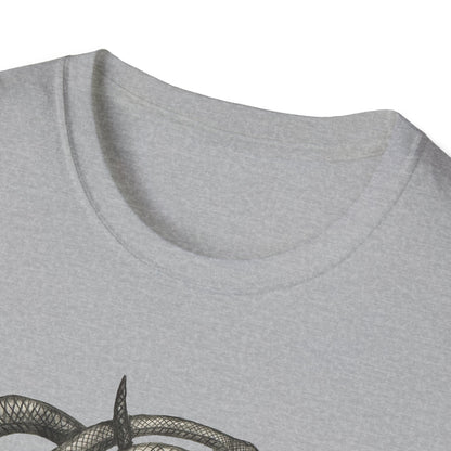 Serpent Design T-Shirt - Unisex Softstyle Apparel for Nature Lovers, Graphic Tee, Casual Wear, Gift for Her/Him, Birthday