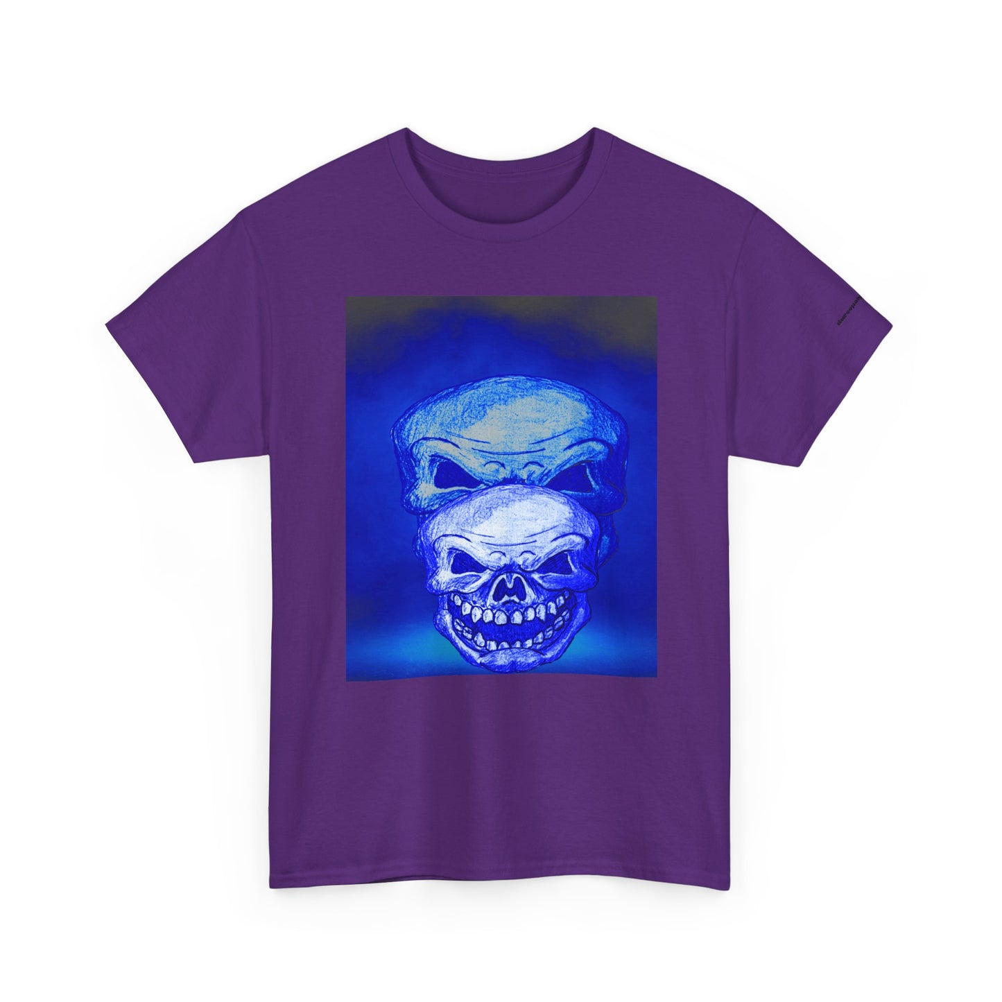Skull Double Exposure Tee — Neon Blue Horror Graphic T-Shirt