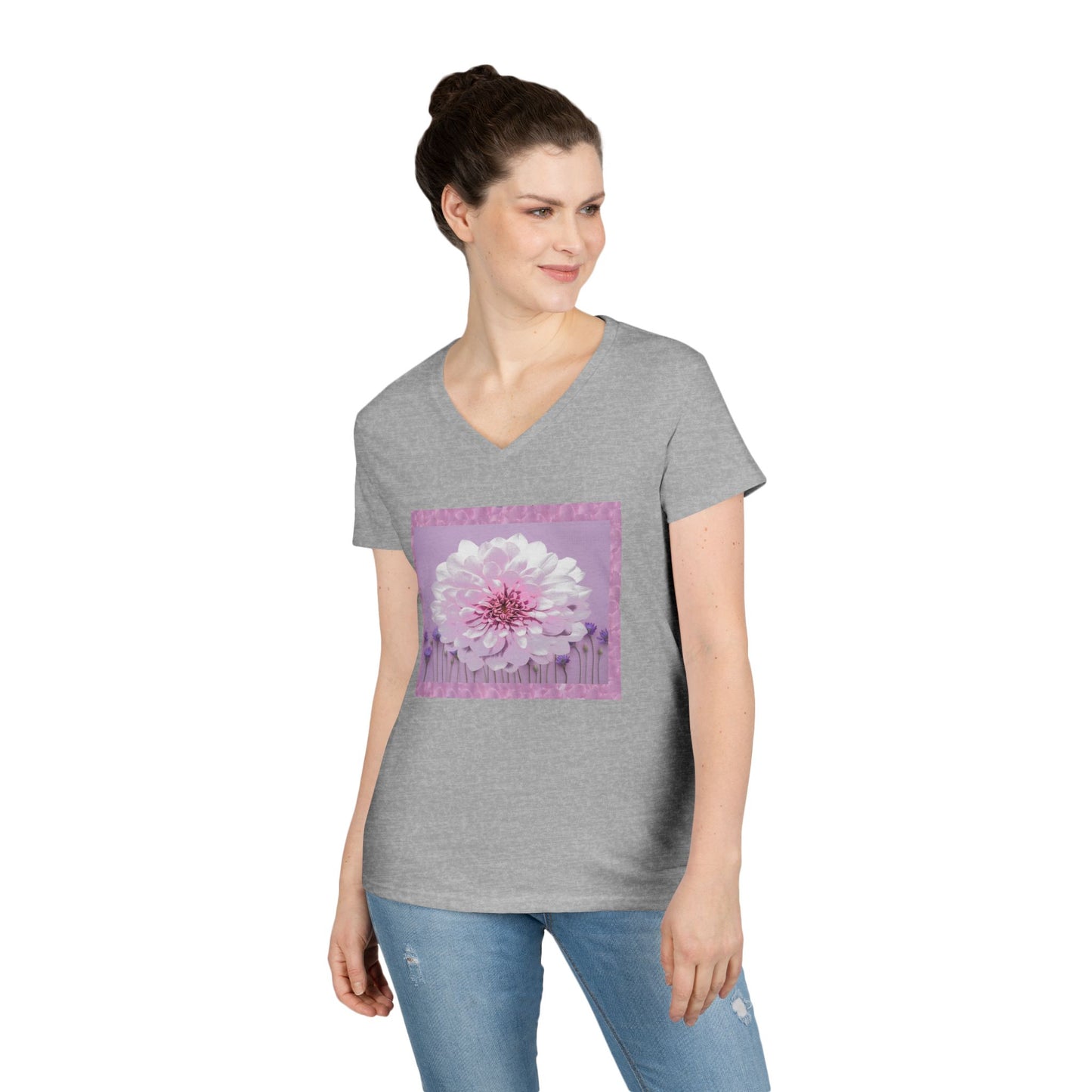 Floral V-Neck Tee — 'Sophie's Saturday' Pink Blossom Graphic