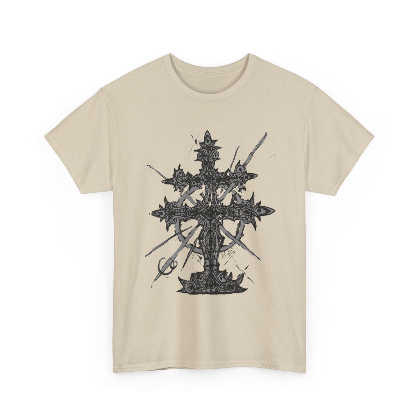 Gothic Cross Graphic T-Shirt — Dark Ornate Church Cross Tee