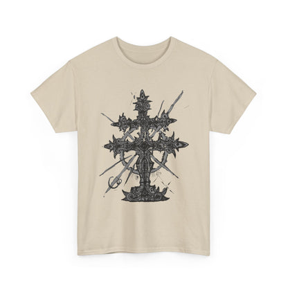 Gothic Cross Graphic T-Shirt — Dark Ornate Church Cross Tee
