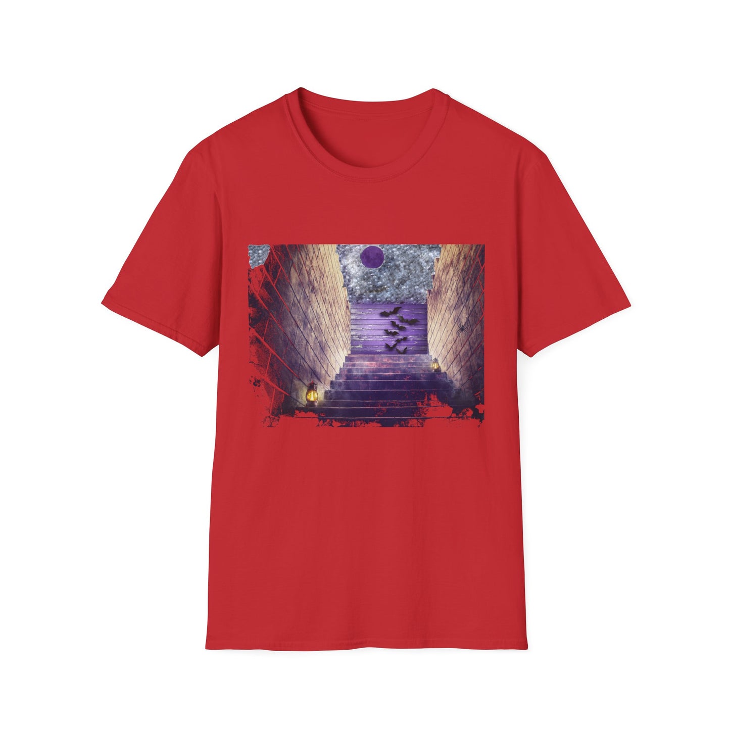 Mystical Stairway Bats Unisex T-Shirt - Softstyle Tee for Dreamers, Perfect for Gifting, Spiritual Occasions, Casual Wear, Art Lovers, [...]