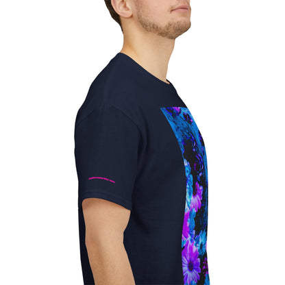 Fluorescent Floral Tee — Neon Blue & Purple Garden T-Shirt
