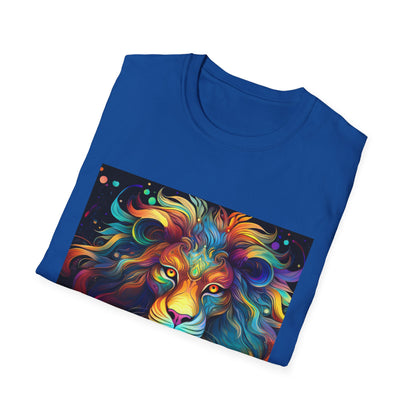 Colorful Leo Unisex Softstyle T-Shirt, Lion Graphic Tee for Animal Lovers, Astrology Shirt, Bold Art Wear, Gift for Leo Zodiac Fans