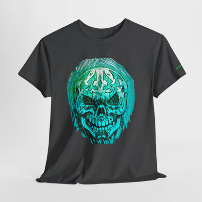 Vibrant Green Skull Graphic Tee - Unisex Heavy Cotton