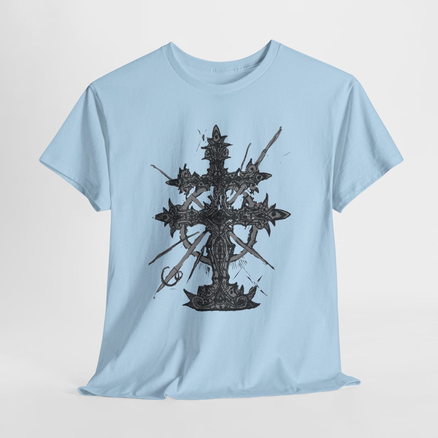 Gothic Cross Graphic T-Shirt — Dark Ornate Church Cross Tee