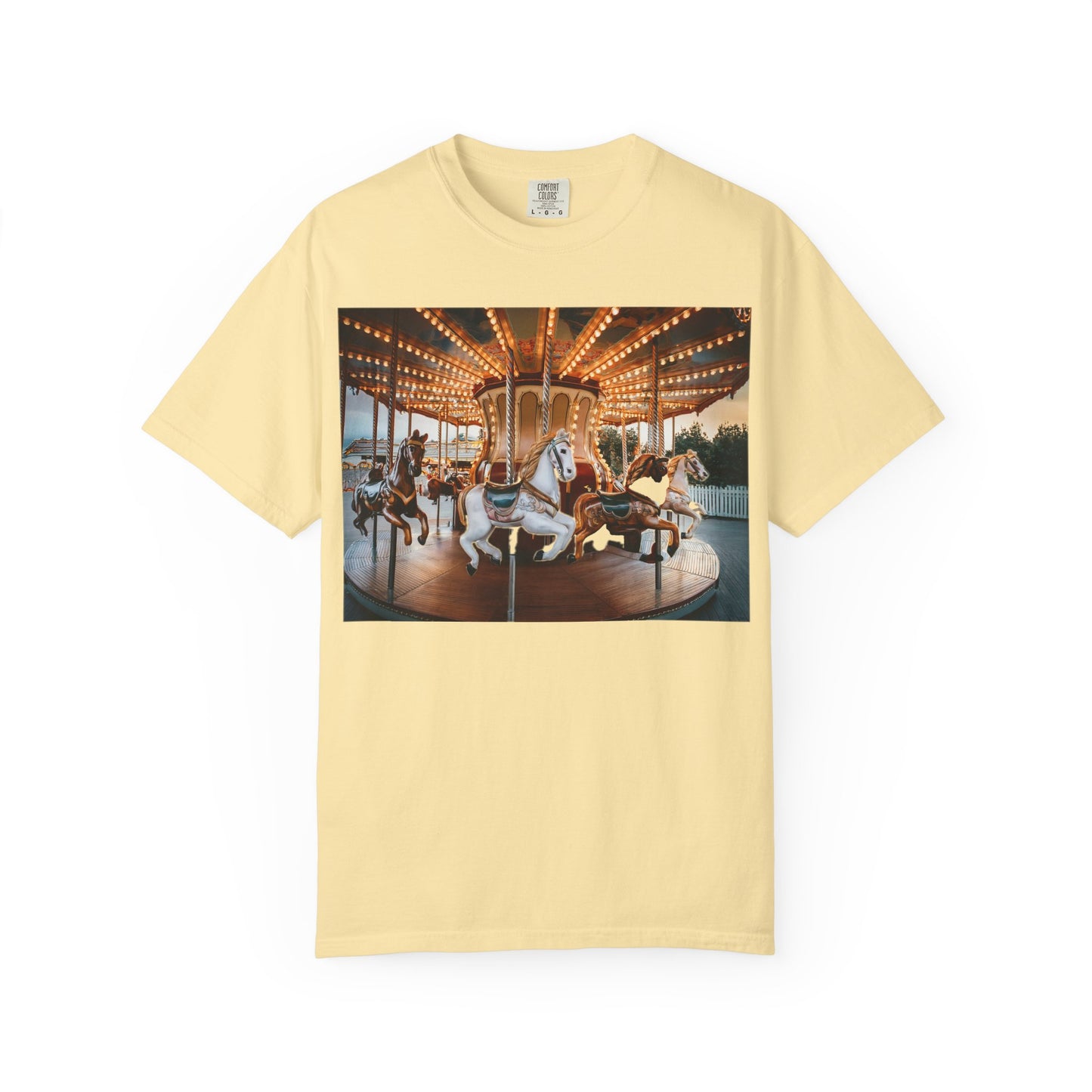 Vintage Full Carousel Horse Design Garment-Dyed T-shirt