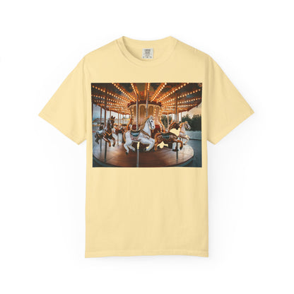 Vintage Full Carousel Horse Design Garment-Dyed T-shirt