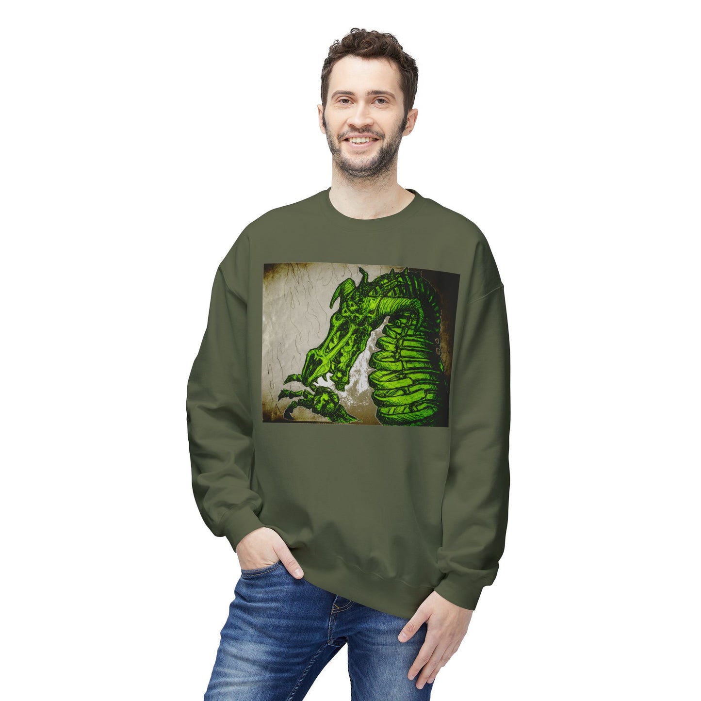 Vintage Green Dragon Unisex Midweight Softstyle Fleece Crewneck Sweatshirt