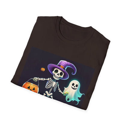 Halloween Skeleton Unisex T-Shirt, Trick or Treat Tee, Spooky Season Apparel, Ghost Theme Shirt, Halloween Costume Top