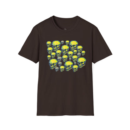 Neon Skull Cluster T-Shirt — Retro Grunge Graphic Tee for Halloween & Streetwear