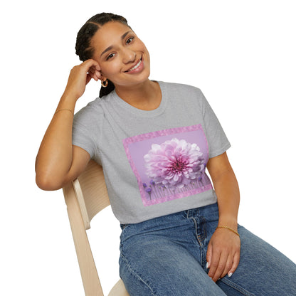 Pink Floral Art Unisex T-Shirt, Softstyle Tee, Summer Fashion, Gift for Her, Floral Shirt, Casual Wear