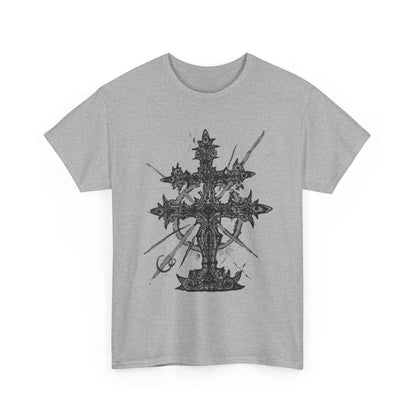 Gothic Cross Graphic T-Shirt — Dark Ornate Church Cross Tee