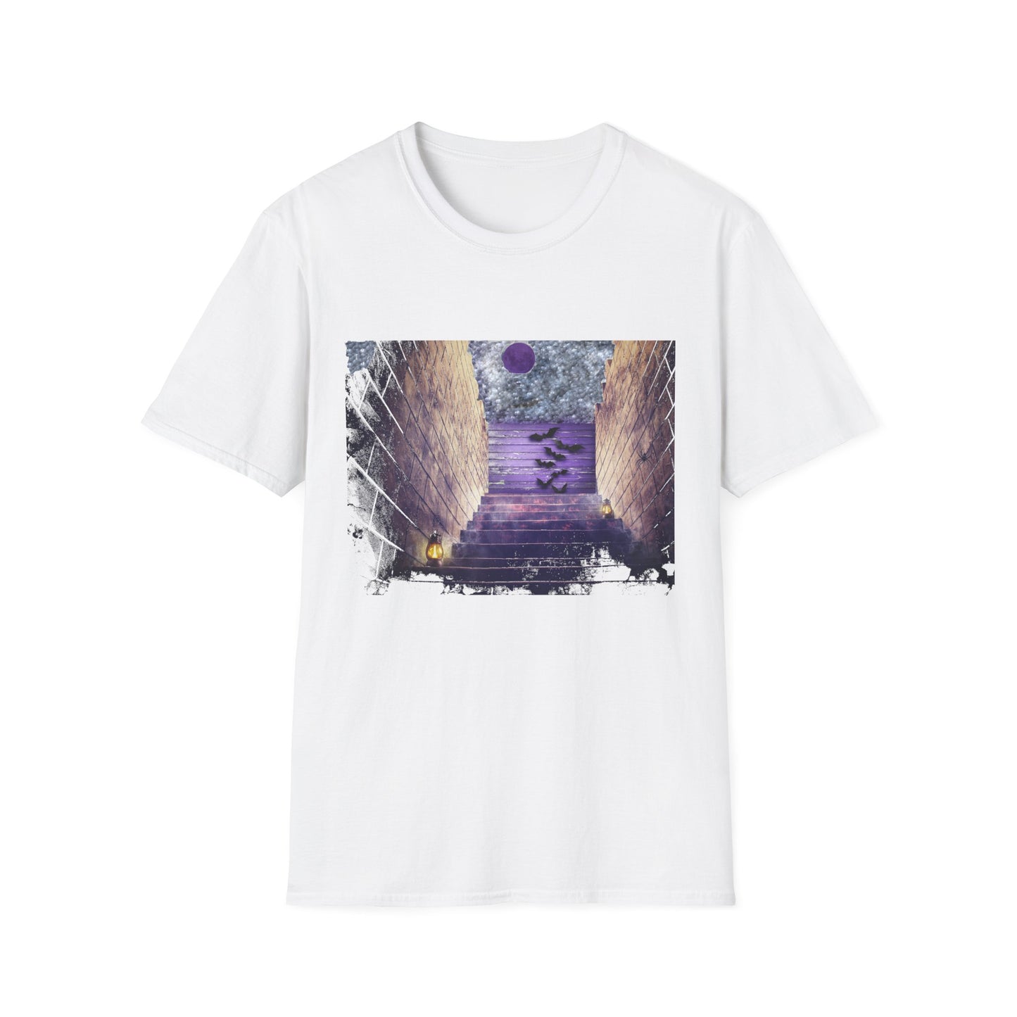 Mystical Stairway Bats Unisex T-Shirt - Softstyle Tee for Dreamers, Perfect for Gifting, Spiritual Occasions, Casual Wear, Art Lovers, [...]